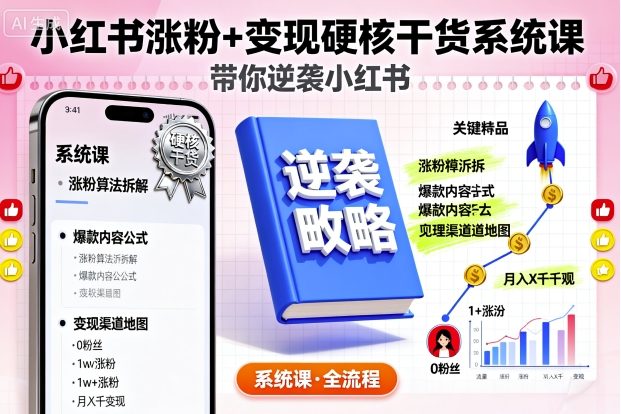小红书涨粉+变现硬核干货系统课，带你逆袭小红书-立业有术