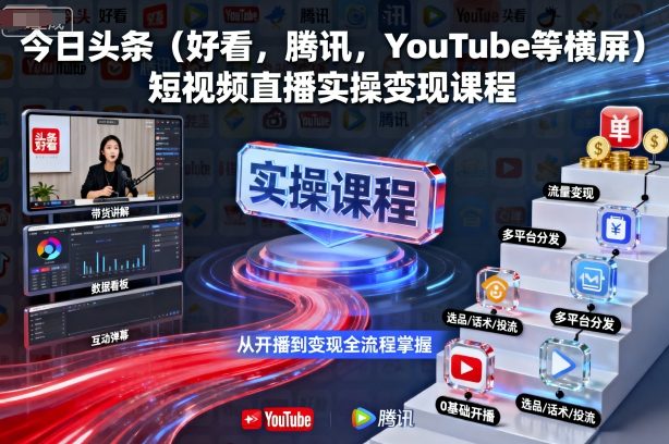 今日头条（好看，腾讯，YouTube等横屏）短视频直播实操变现课程-立业有术