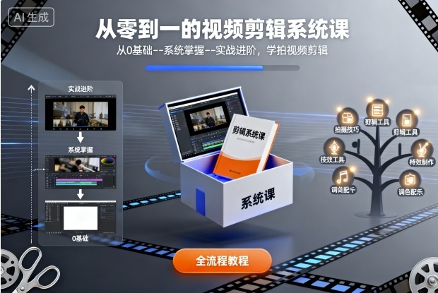 从零到一的视频剪辑系统课，从0基础–系统掌握–实战进阶，学拍视频剪辑-立业有术