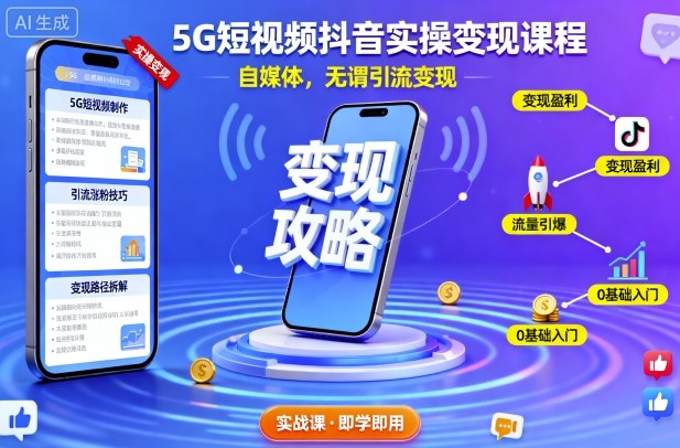 5G短视频抖音实操变现课程，自媒体，无谓引流变现-立业有术
