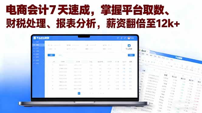 （16192期）电商会计7天速成，掌握平台取数、财税处理、报表分析，薪资翻倍至12k+-立业有术