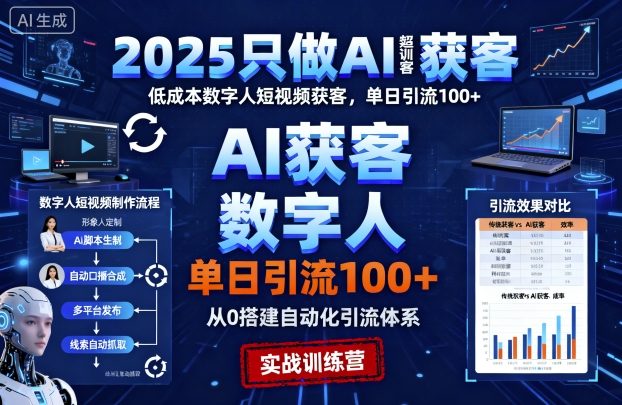 2025只做AI获客，AI超级获客实训营，低成本数字人短视频获客，单日引流100+-立业有术