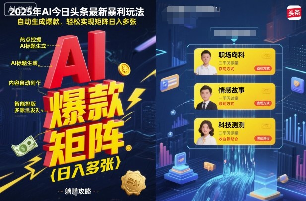 2025年AI今日头条最新暴利玩法，自动生成爆款，轻松实现矩阵日入多张-立业有术