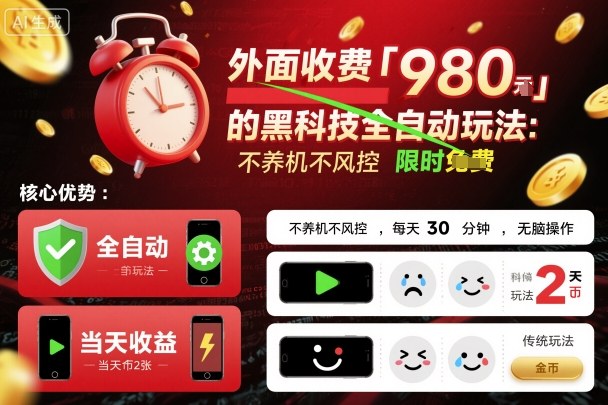 外面收费980的黑科技全自动玩法，不养机不风控，每天30分钟，无脑操作，当天收益2张【揭秘】-立业有术