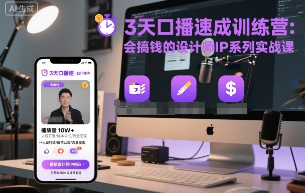 3天口播速成训练营，会搞钱的设计师IP系列实战课-立业有术