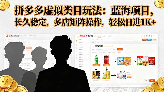 （16236期）拼多多虚拟类目玩法，蓝海项目，长久稳定，多店矩阵操作，轻松日进1K+-立业有术