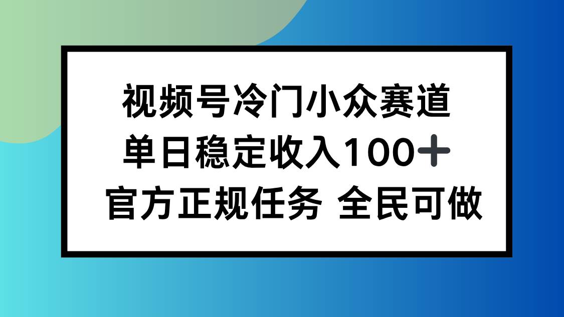 （16234期）视频号小众赛道，单日稳定收入100+，适合所有人-立业有术