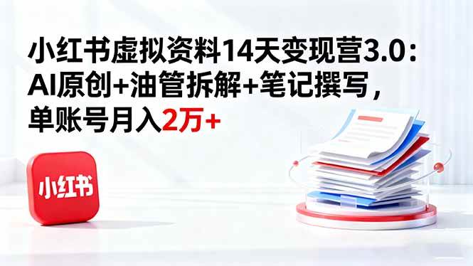 （16273期）小红书虚拟资料14天变现营3.0：AI原创+油管拆解+笔记撰写，单账号月入2万+-立业有术