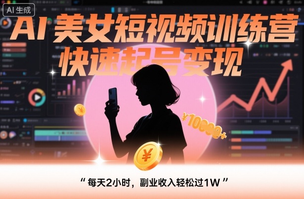 AI美女短视频训练营，快速起号变现，每天2小时，副业收入轻松过1W-立业有术