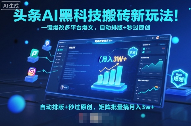 头条AI黑科技搬砖新玩法！一键爆改多平台爆文，自动排版+秒过原创，矩阵批量搞月入3w+【揭秘】-立业有术