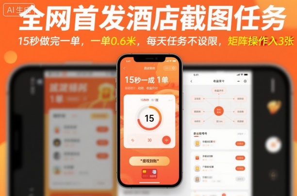 全网首发酒店截图任务，15秒做完一单，一单0.6米，每天任务不设限，矩阵操作日入3张【揭秘】-立业有术