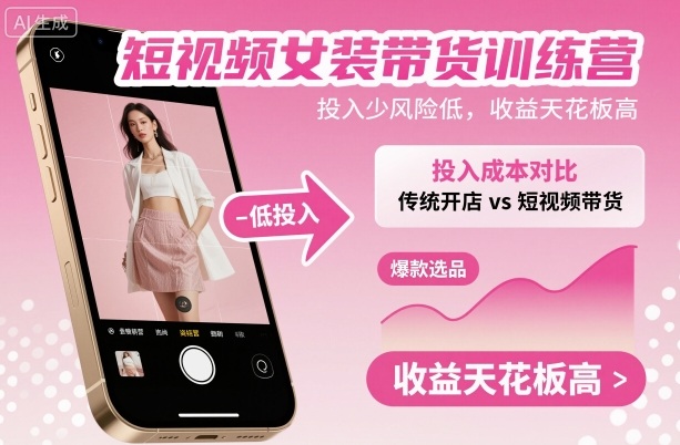 短视频女装带货训练营，投入少风险低，收益天花板高-立业有术