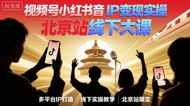 视频号小红书抖音IP变现实操北京站线下大课，40+行业短视频高变现姿势，100+IP高变现实操技术-立业有术