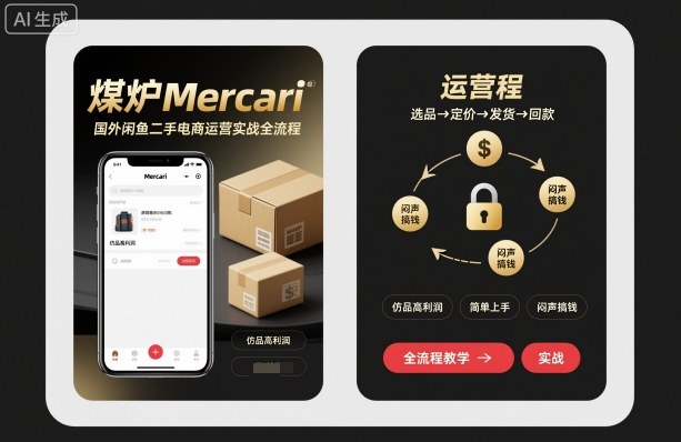 煤炉Mercari国外闲鱼二手电商运营实战全流程，仿品高利润，简单上手，闷声搞钱-立业有术