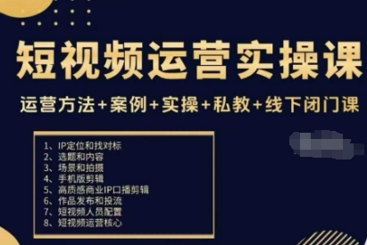 短视频运营实操课，运营方法+案例+实操+私教+线下闭门课-立业有术