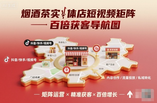 烟酒茶实体店短视频矩阵百倍获客导航图-立业有术