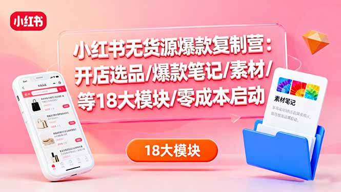（16289期）小红书无货源爆款复制营：开店选品/爆款笔记/素材/等18大模块/零成本启动-立业有术