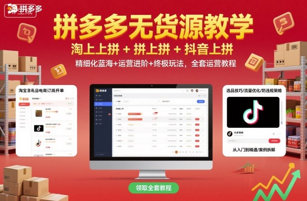 拼多多无货源教学，淘上拼+拼上拼+抖上拼，精细化蓝海+运营进阶+终极玩法，全套运营教程-立业有术