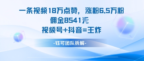 一条视频18W点赞，涨粉6.5W粉佣金8541米，视频号+抖音=王炸-立业有术