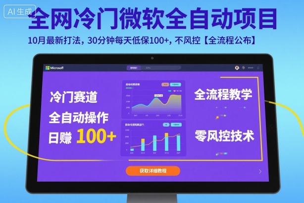 全网冷门微软全自动挂G项目，10月最新打法，30分钟每天低保100+，不风控【全流程公布】【揭秘】-立业有术