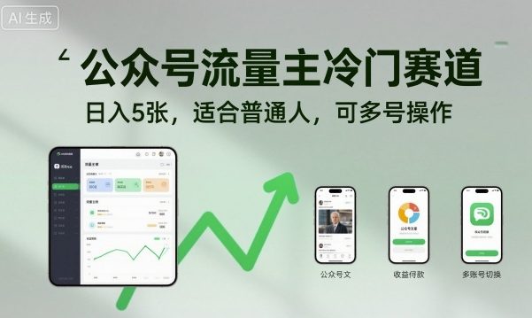 公众号流量主冷门赛道，日入5张，适合普通人，可多号操作-立业有术