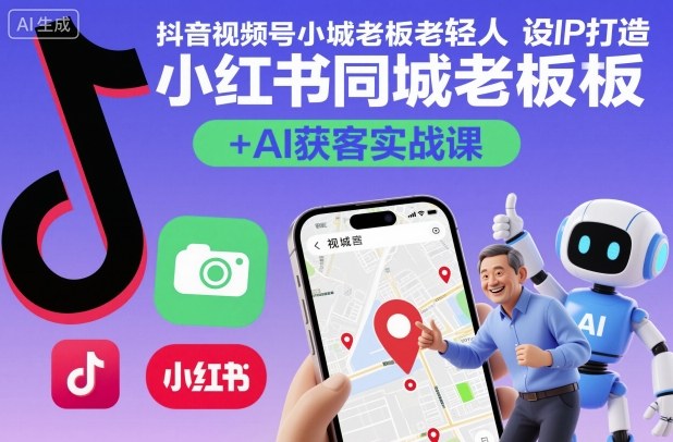 抖音视频号小红书同城老板轻人设IP打造+AI获客实战课，人设打造-算法拆解-拍摄剪辑-内容运营-AI创作-立业有术