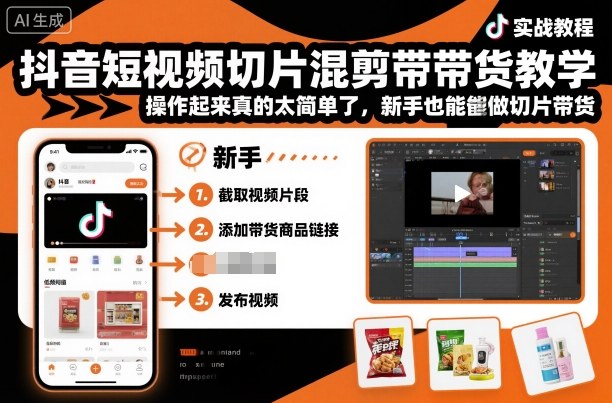抖音短视频切片混剪带货教学，操作起来真的太简单了，新手也能做切片带货-立业有术