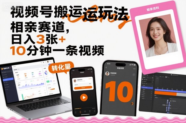 视频号搬运玩法，相亲赛道，日入3张+，10分钟一条视频-立业有术