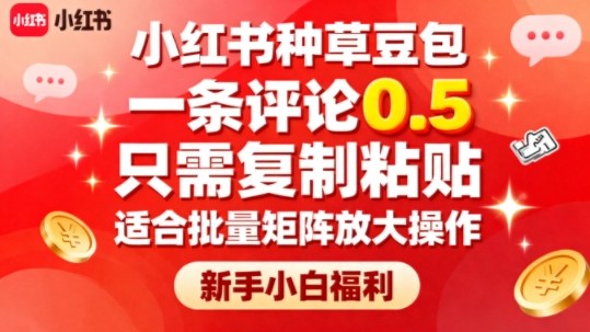 小红书种草豆包，一条评论0.5，只需复制粘贴，适合批量矩阵放大操作，新手小白福利-立业有术