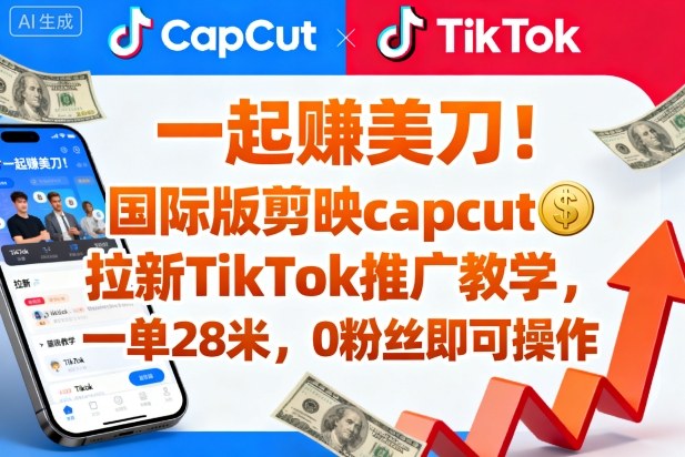 一起賺美刀！国际版剪映capcut拉新TikTok推广教学，一单28米，0粉丝即可操作（附推广入口和教学）-立业有术