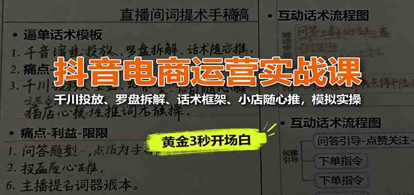抖音电商运营实战课：千川投放、罗盘拆解、话术框架、小店随心推，模拟实操-立业有术