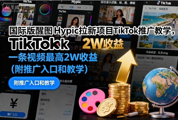 国际版醒图Hypic拉新项目TikTok推广教学，一条视频最高2W收益（附推广入口和教学）-立业有术