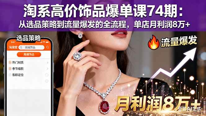 （16351期）淘系高价饰品爆单课74期：从选品策略到流量爆发的全流程，单店月利润8万+-立业有术