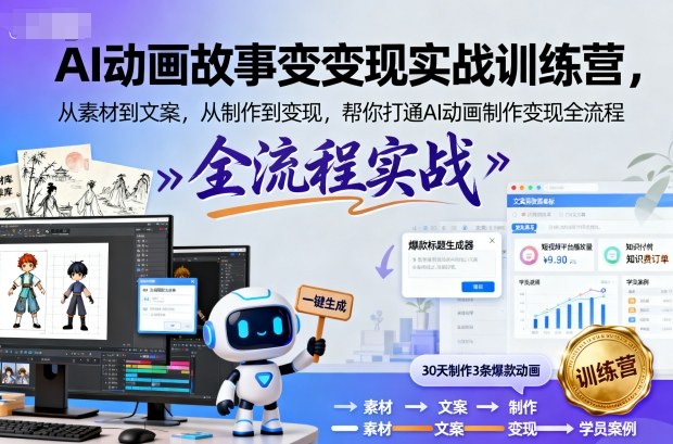 AI动画故事变现实战训练营，从素材到文案，从制作到变现，帮你打通AI动画制作变现全流程-立业有术