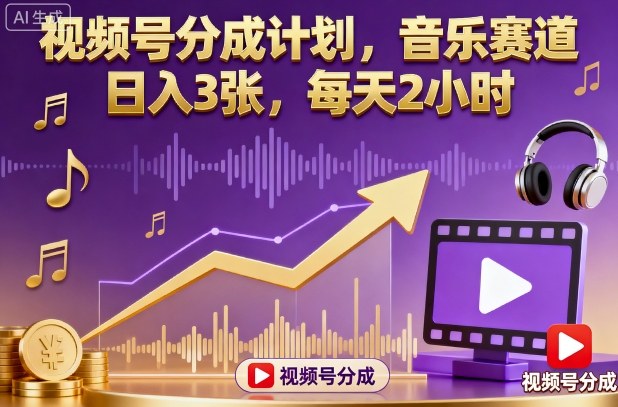 视频号分成计划，音乐赛道，日入3张，每天2小时-立业有术