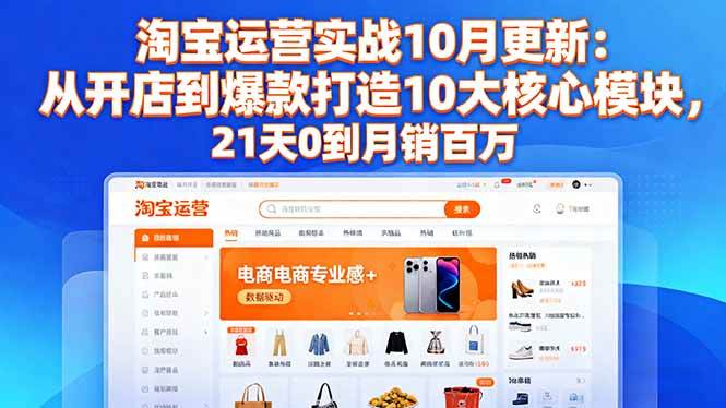 （16403期）淘宝运营实战10月更新：从开店到爆款打造10大核心模块，21天0到月销百万-立业有术