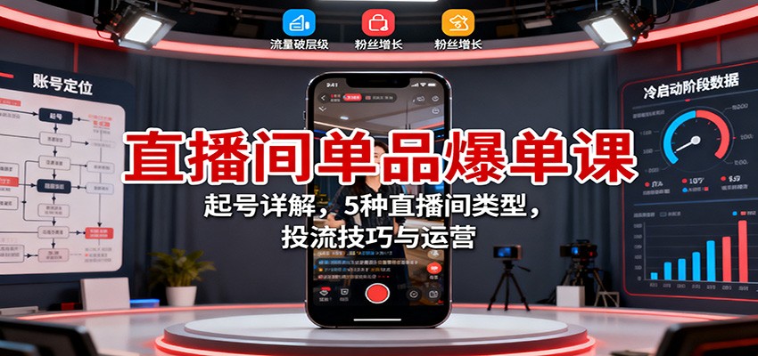 直播间单品爆单课：起号详解，5种直播间类型，投流技巧与运营-立业有术