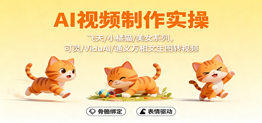 AI视频制作实操，飞天/小橘猫/美女系列，可灵/ViduAl/通义万相文生图转视频-立业有术