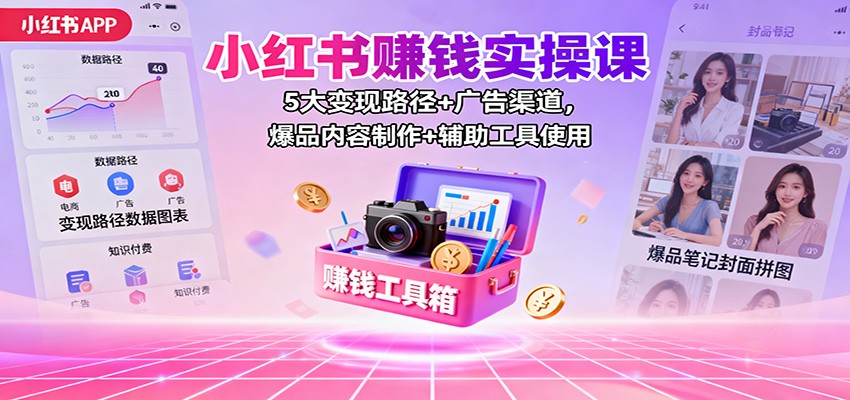 小红书赚钱实操课：5大变现路径+广告渠道，爆品内容制作+辅助工具使用-立业有术