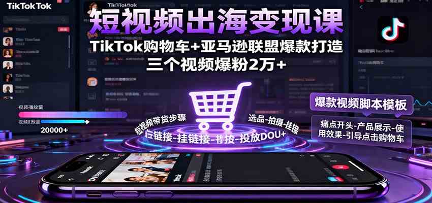 短视频出海变现课：TikTok购物车+亚马逊联盟爆款打造，三个视频爆粉2万+-立业有术