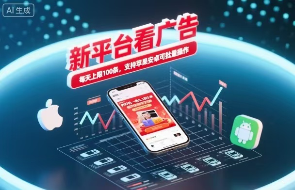 新台看广告，养好机一条5毛到5块，单机日入30到100，支持苹果安卓，可批量操作。-立业有术