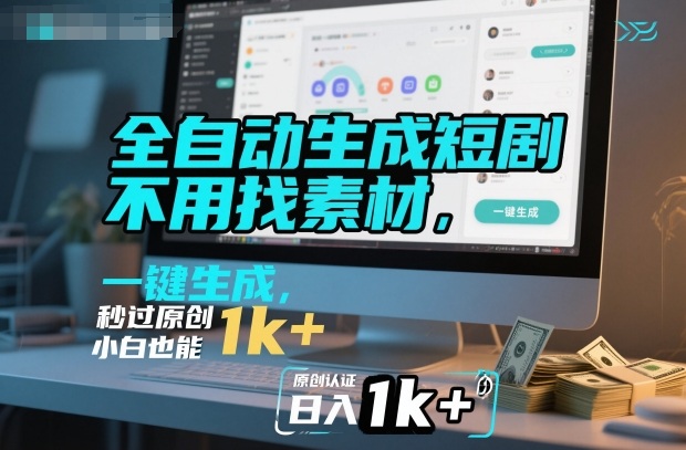 全自动生成短剧，不用找素材，不用剪辑，一键生成，秒过原创，小白也能轻松日入1k+【揭秘】-立业有术