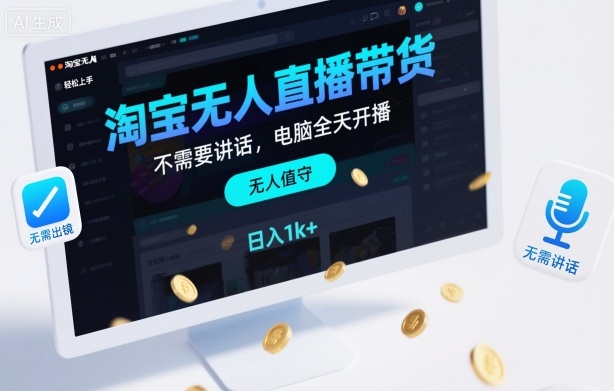 淘宝无人直播带货，不需要出镜，不需要讲话，电脑全天开播，轻松上手，日入1k+【揭秘】-立业有术