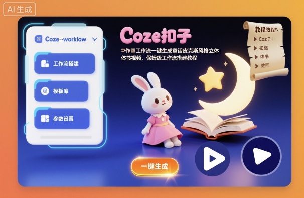 Coze扣子工作流一键生成童话皮克斯风格立体书视频，保姆级工作流搭建教程-立业有术