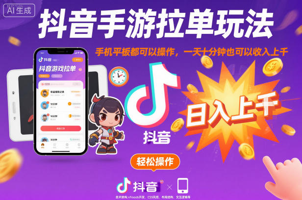 抖音手游拉单玩法，手机平板都可以操作，一天十分钟也可以收入上K【揭秘】-立业有术