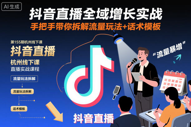 抖音直播全域增长实战第155期杭州线下课，手把手带你拆解流量玩法+话术模板-立业有术