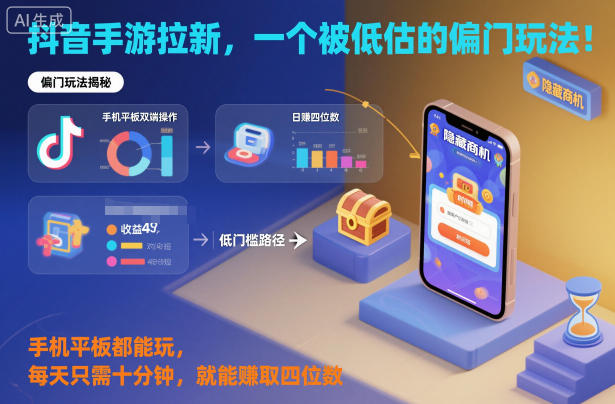 抖音手游拉新，一个被低估的偏门玩法！手机平板都能玩，每天只需十分钟，就能賺取四位数【揭秘】-立业有术