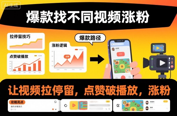 爆款找不同视频涨粉，让视频拉停留，实现点赞，破播放，涨粉-立业有术