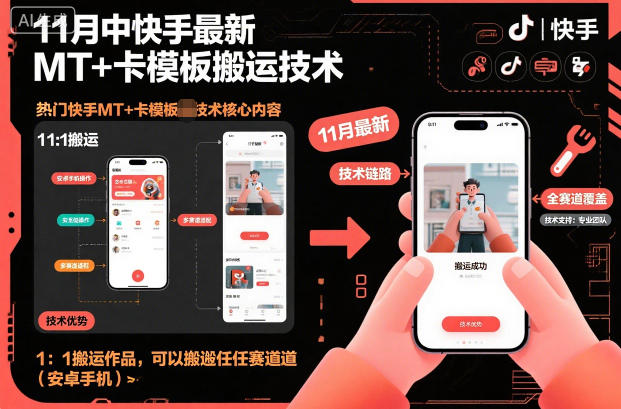 11月中快手最新MT+卡模板搬运技术，1：1搬运作品，可以搬运任何赛道（安卓手机）-立业有术