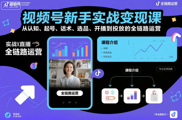 视频号新手实战变现课，从认知、起号、话术、选品、开播到投放的全链路运营-立业有术